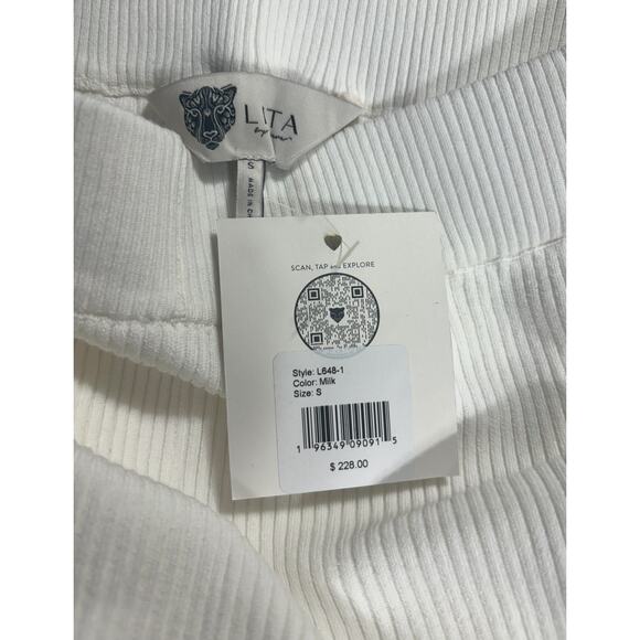 Lita by Ciara‎ NWT Rib Organic Cotton Flare Pants In Milk Size Small MSRP $228 - Picture 3 of 4